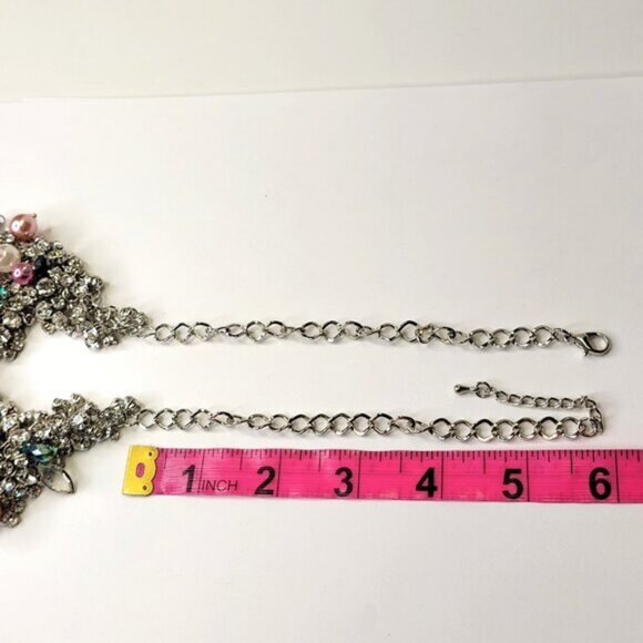 Crystal Rhinestones and Colourful Pearl Bib Collar Statement Choker Necklace - Picture 7 of 16